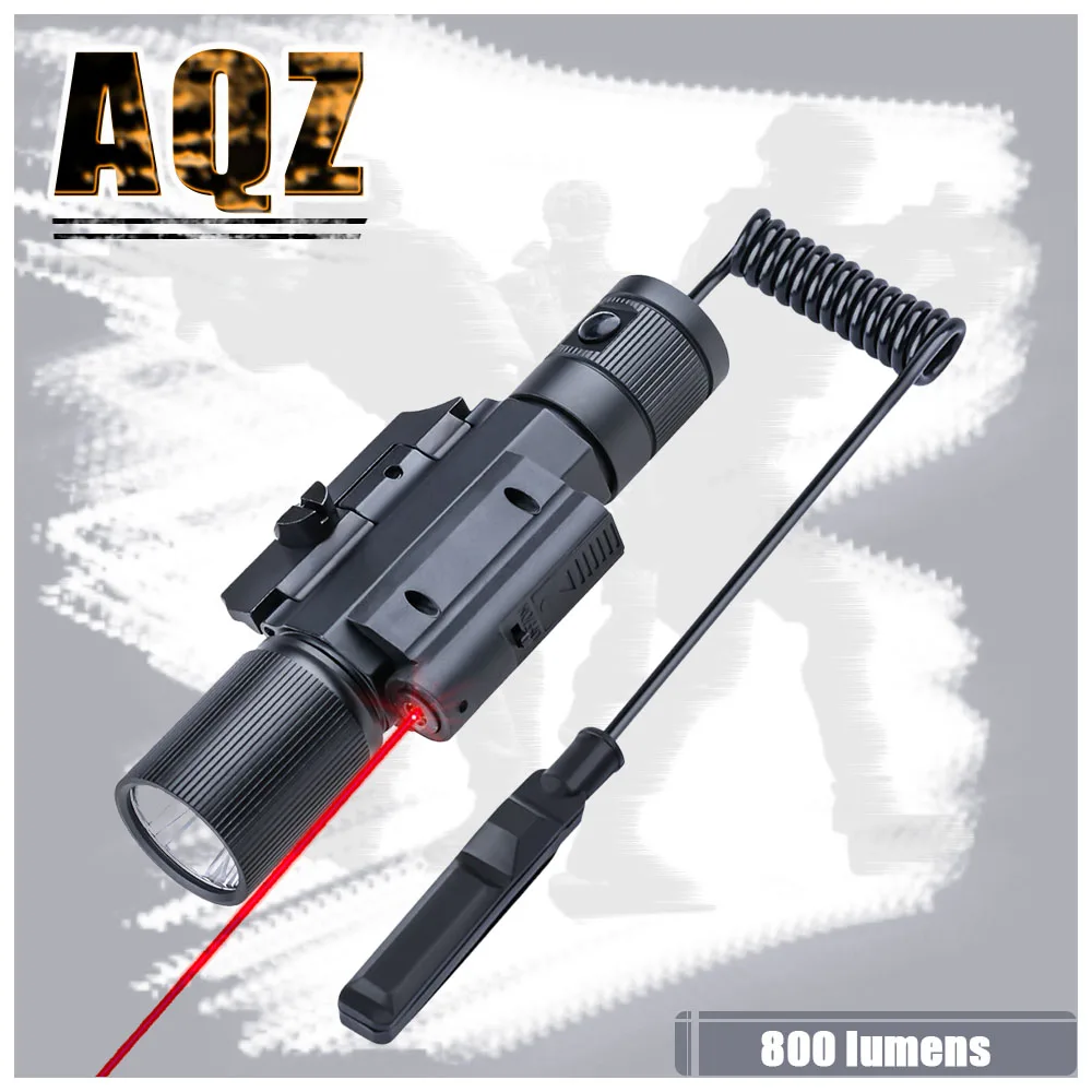 Red Laser Sight Combo, 800 Lumens Tactical Riflegun Flashlight 4 Modes Rail Mounted with Remote Pressure Switch