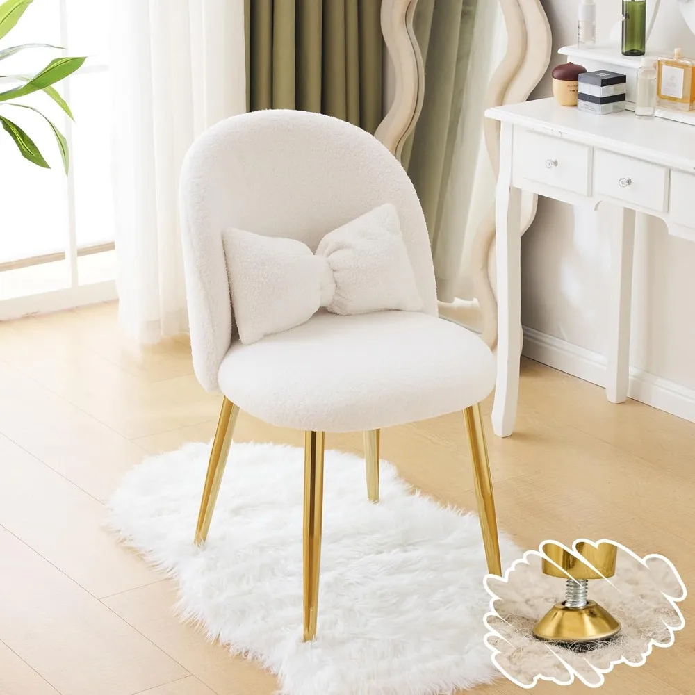 

Boucle Girls Vanity Chair with Back & Pillow - Adjustable Gold Legs, Cozy Makeup Seat for Bedroom & Small Spaces