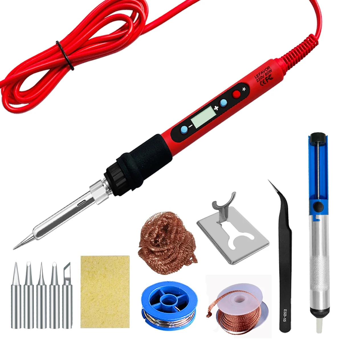80W Soldeerboutkit Verstelbare temperatuur LCD-soldeerlasgereedschap Keramische verwarming Soldeertips Pincet soldeerdraad