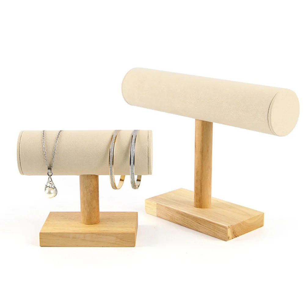 Bracelet Display Rack Solid Wood Small Beige Stylish Jewelry Organizer T-Shaped Bangle Holder Watch Holder Storage Stand