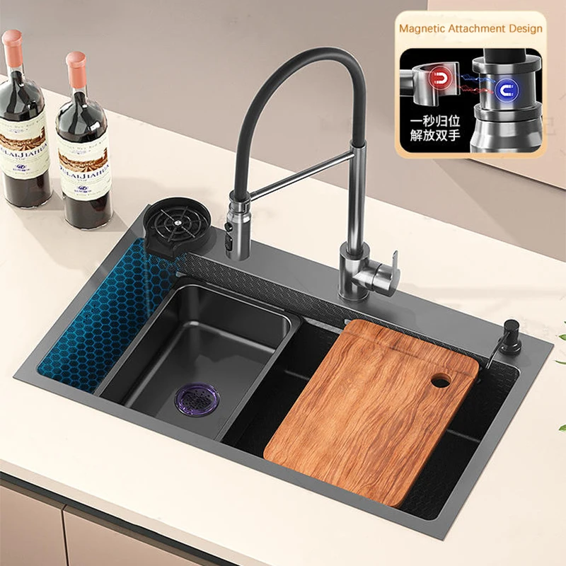 Nano Sink Stainless Steel Large Single Kitchen Sink Thickened Washbasin Sink Dishwasher Sink Left Side Undermount