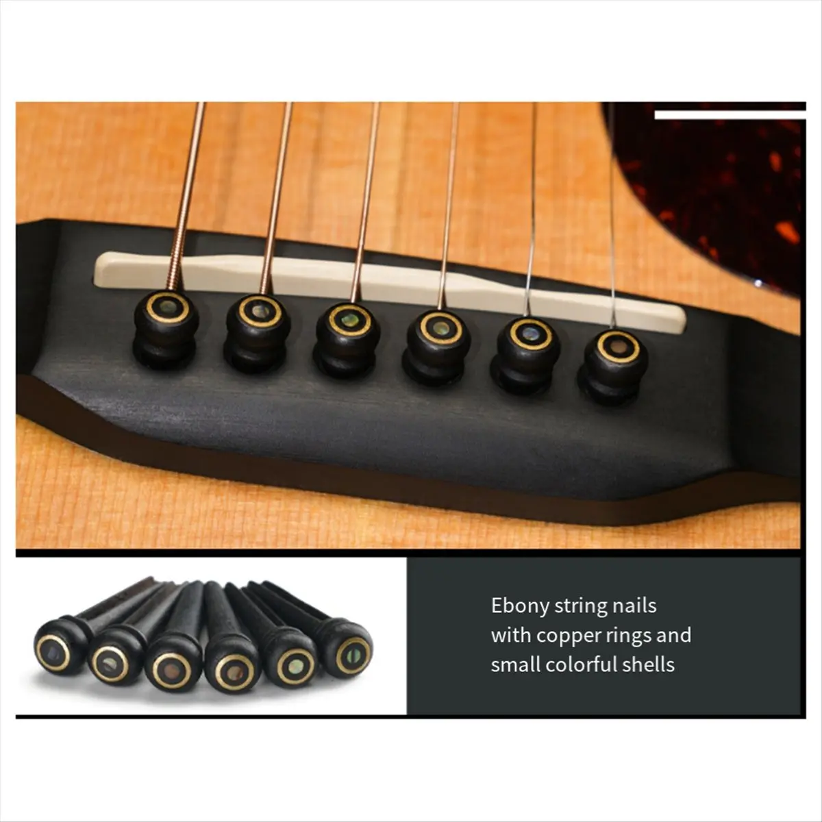 6pcs Ebony Guitar Bridge Pins for 6 & 12 String Acoustic Guitar Fixed String Nails [AA74-AAA]