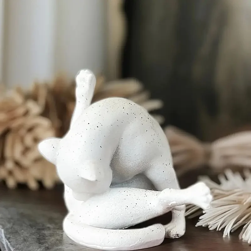 Charming Resin Cat Licking Fur Statue - Art Revival Style, Multifunctional Outdoor & Home Decoration