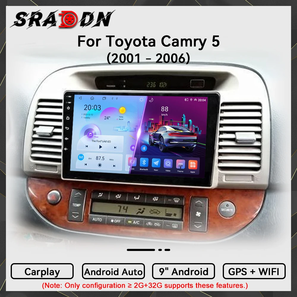 Para Toyota Camry 5 XV 30 2001 2002 2003 2004 2005 2006, Rádio Automóvel Android, Reprodutor de Vídeo Multimédia, Navegação GPS, CarPlay, Ecrã Táctil, Estéreo Automóvel, Sistemas Inteligentes