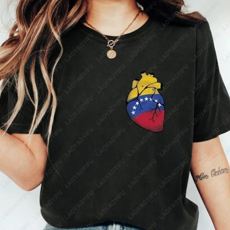 Freedom Heart Venezuela Unisex Cotton Shirt Hands Off Venezuela Peace & Sovereignty Flag O-neck Printed Women Man Tops History