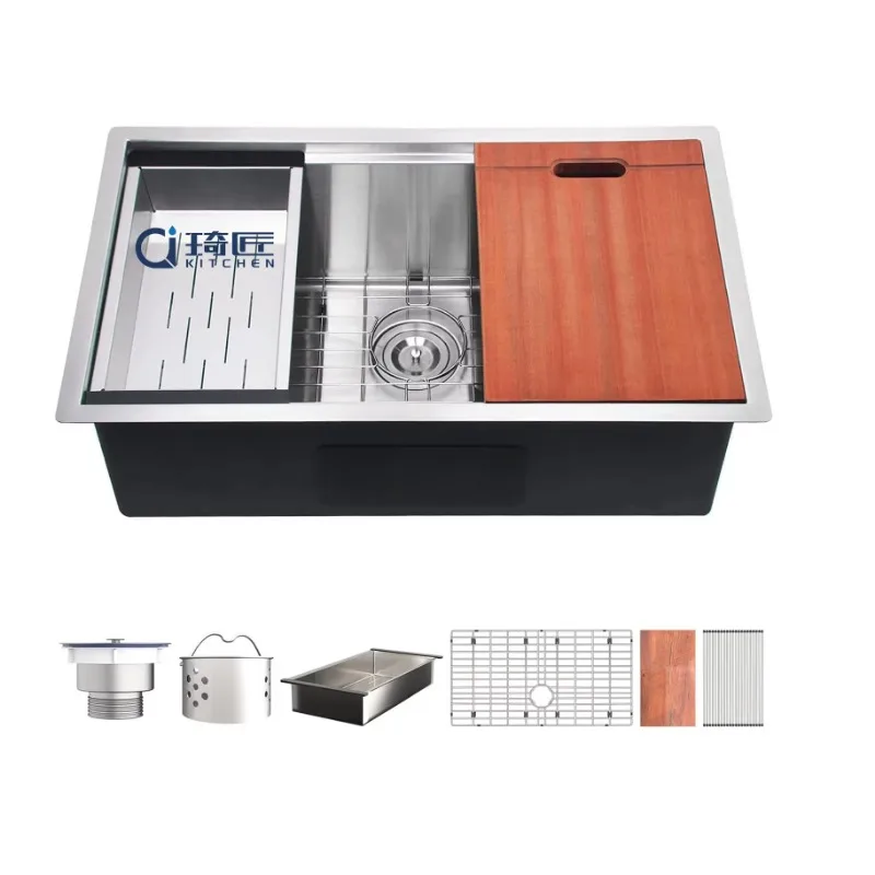 

30-Inch Base Single Bowl Kitchen Sink 18GA Black Stainless Steel Base Workstation Kitchen Sink with Accessories