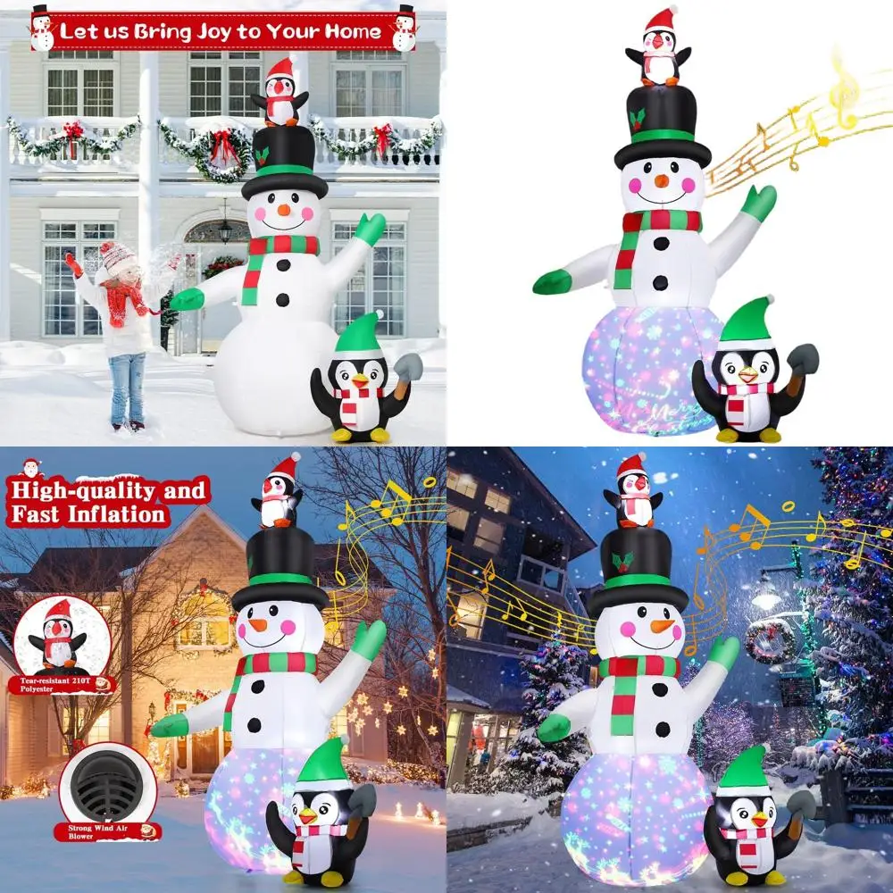 

7-футовые вращающиеся рождественские надувные игрушки со снеговиком и пингвином с музыкой и светодиодным проектором для уличного праздничного декора