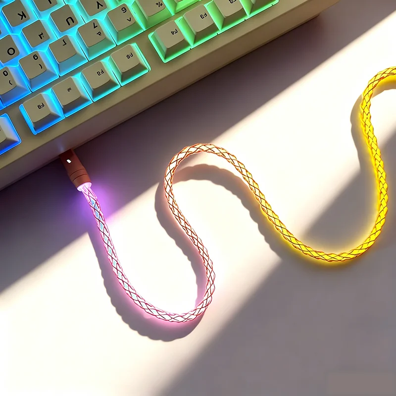 Glowing RGB 8K Type-C to Type-C cable Gaming Cable Luminous Braided USB-C Fast Charging Cable for Mechanical Keyboard