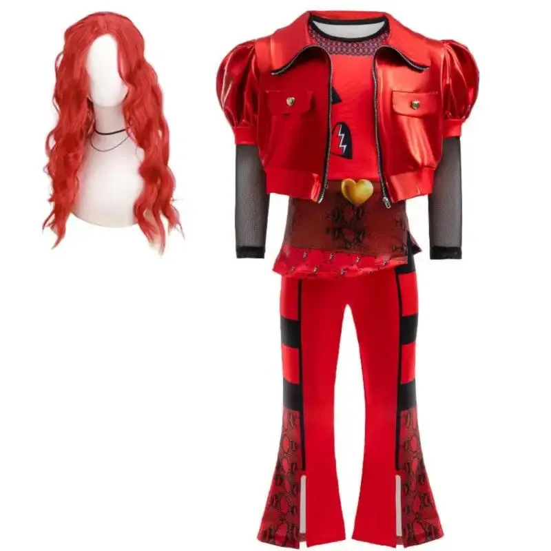 

Girls The Rise of Red Makeup Dance Dress Halloween Cosplay Costume for 4-12 Years Old Children Movie Descendants 4 Dresses Wig