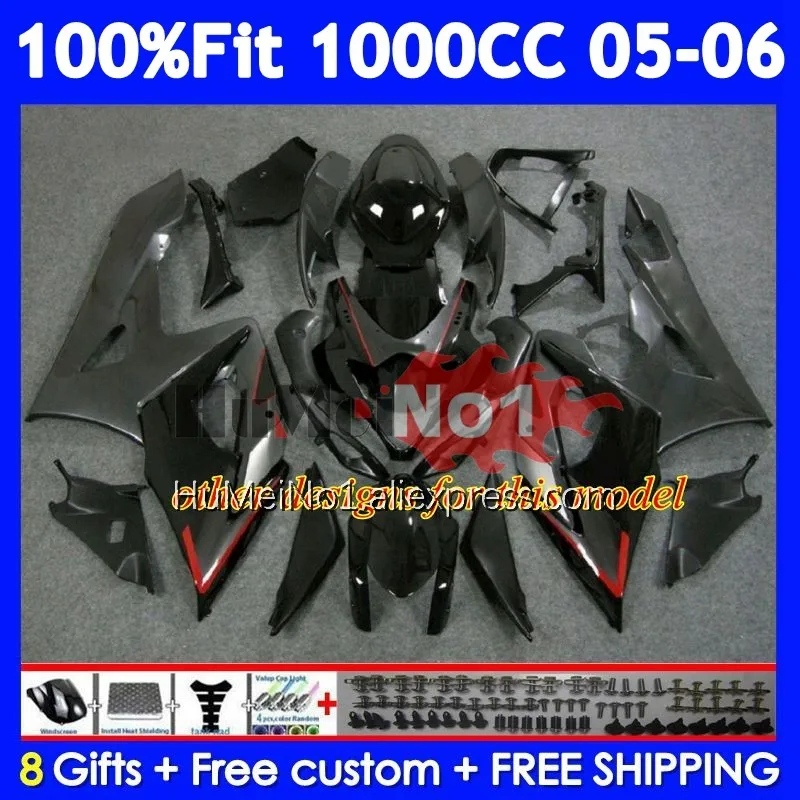 Injection Fairing For SUZUKI GSXR-1000 GSXR Glossy black 1000 CC 1000CC 118No.128 GSX R1000 K5 GSXR1000 05 06 2005 2006 OEM Body