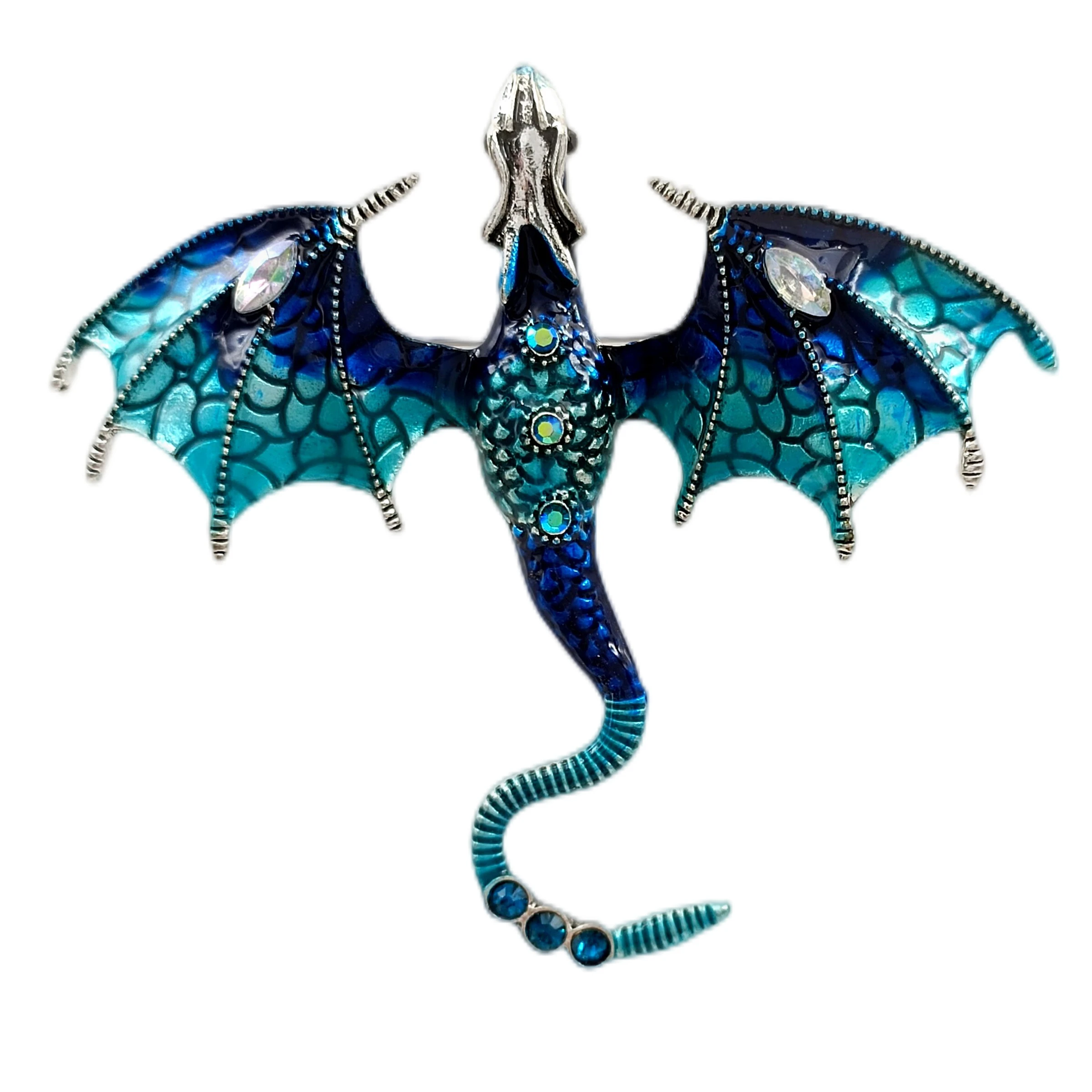 Greek Myth Blue Enamel Fly Dragon Brooches and Pins Vintage Costume Jewelry for Women Men Girl Boy Grandmom Colleague Friends