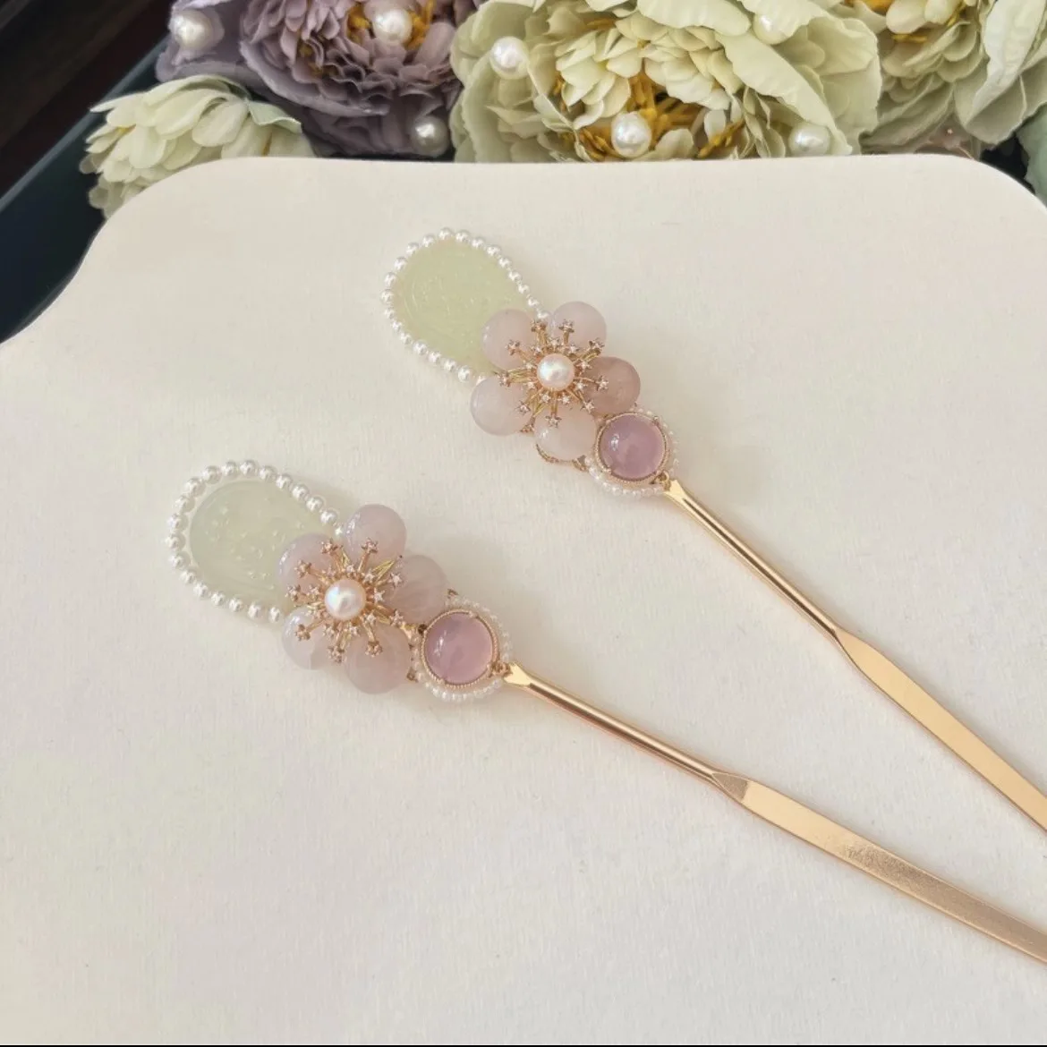 

Ancient style super fairy imitation jade peach blossom hairpin cute fresh hanfu cheongsam ancient costume headdress hairpin