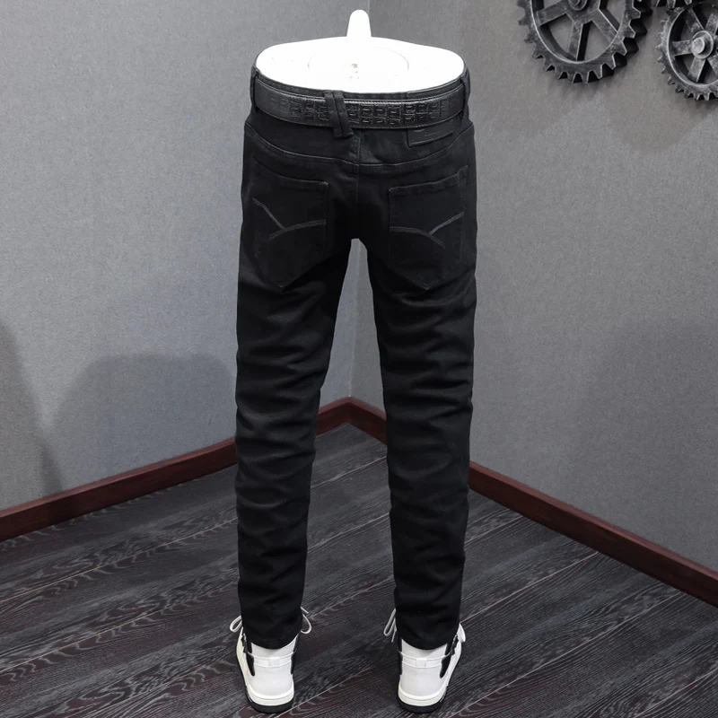 Fashion Designer Men Jeans High Quality Black Elastic Stretch Slim Fit Vintage Jeans Men Korean Style Casual Denim Pants Hombre