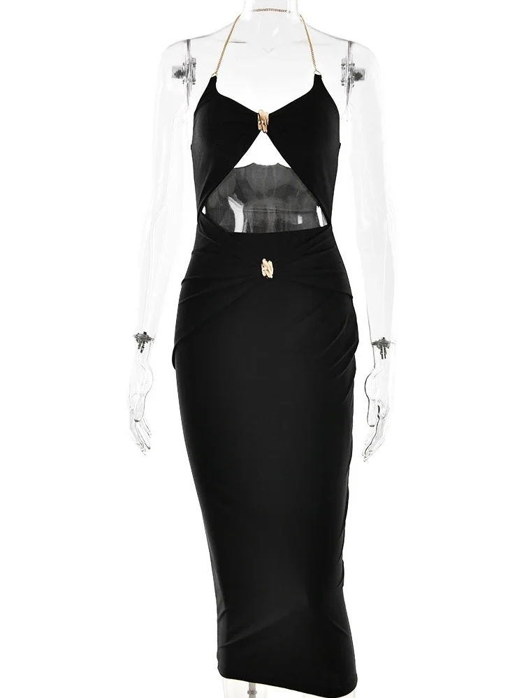 Chaxiaoa recorte fora do ombro sexy maxi vestido feminino verão moda sem alças sem mangas sem costas bodycon clube festa vestido longo