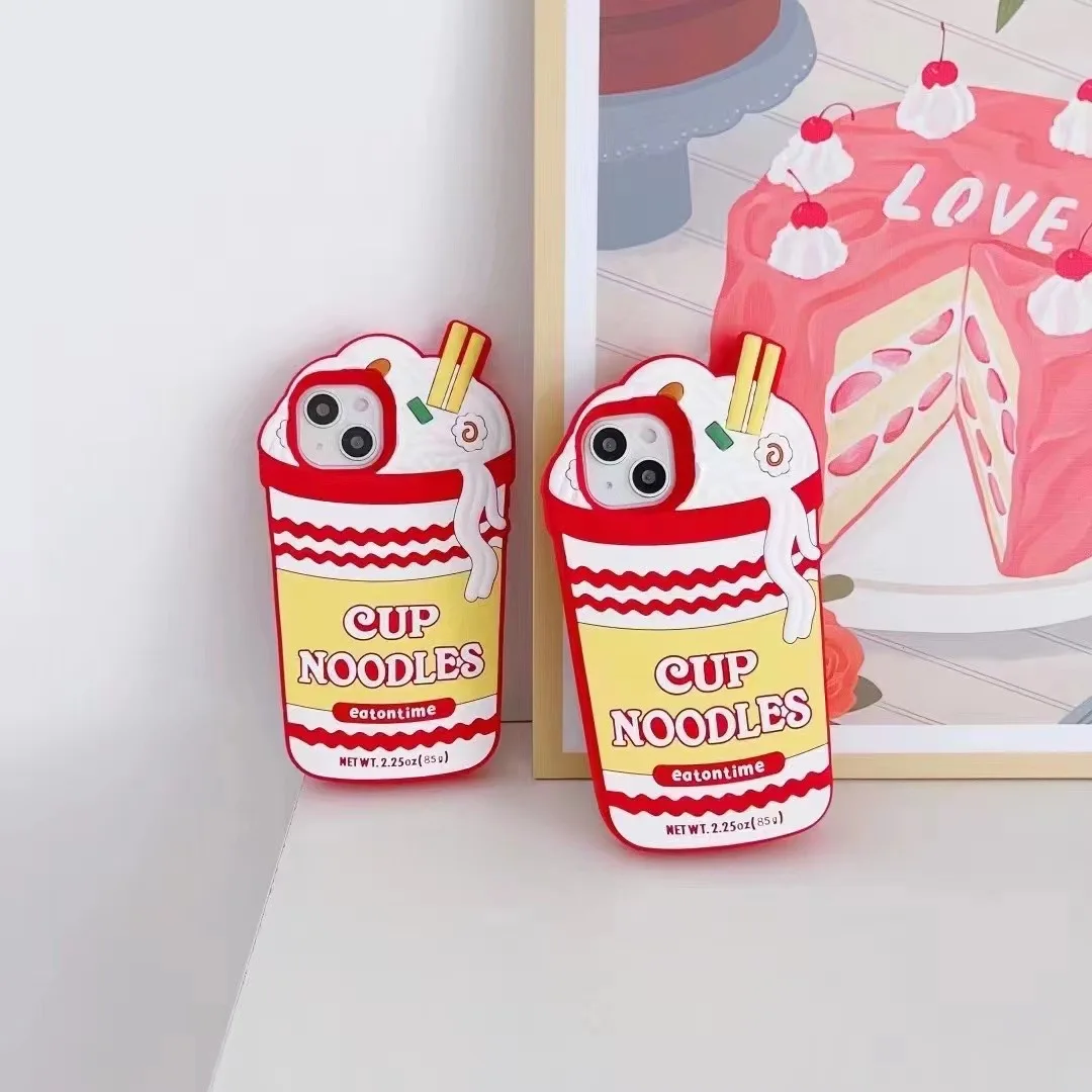 Modische, lustige 3D-Cup-Noodles-Hülle für iPhone 15 14 13 12 11 Pro X XS Max XR 7 8 6 6S Plus SE 2020 2022, weiche Silikonhülle – Detail 1