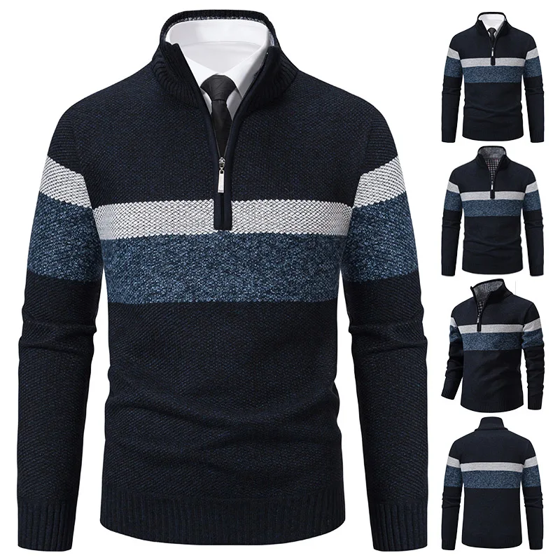 Men's Winter Sweaters Turtleneck Zipper Pullovers Thick Warm Knitwear Fleece Lining Mens Top Clothing