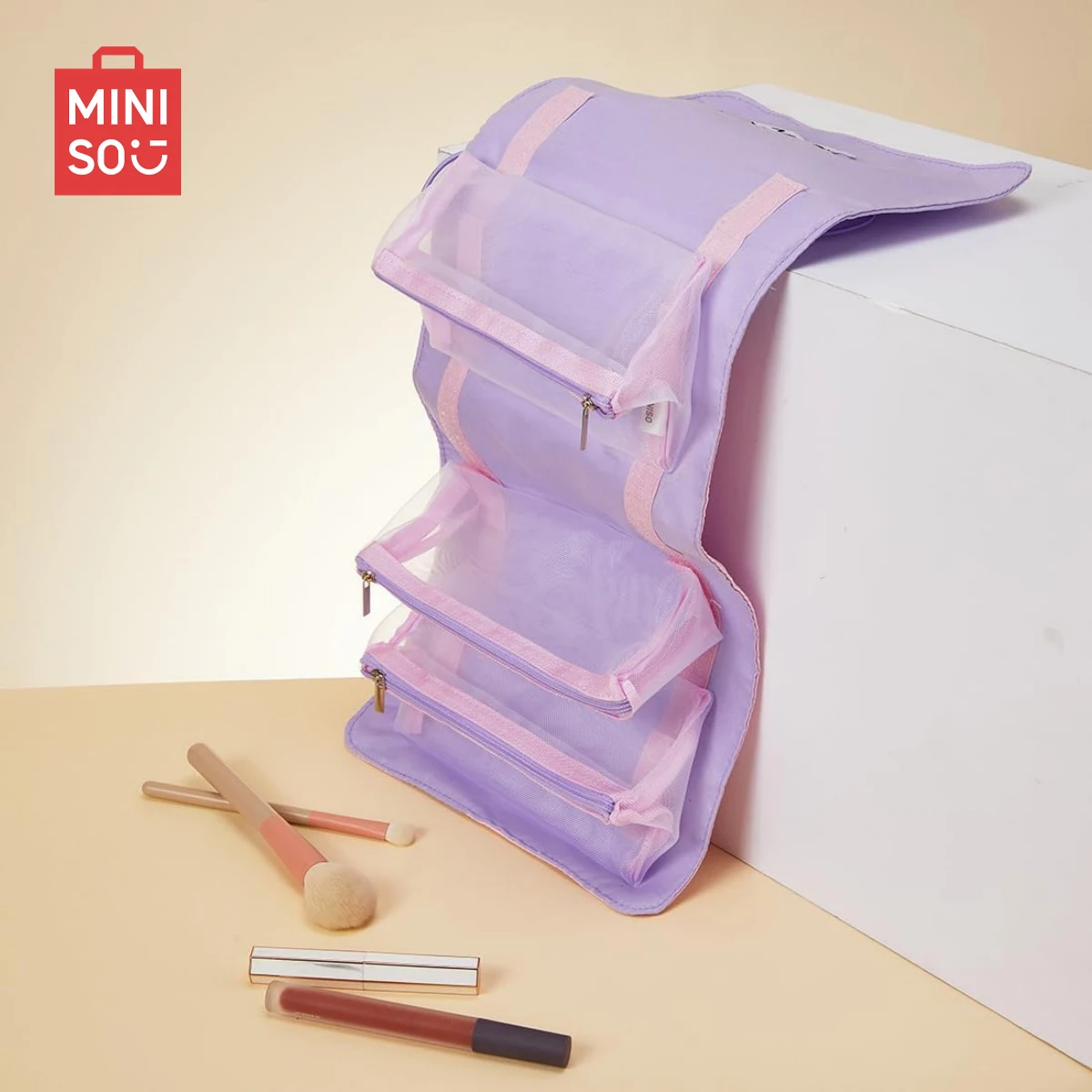 MINISO 스누피 컬러풀 라이프 시리즈 접이식 메이크업 가방 메이크업 보관 가방 여성용 화장실 가방 여행용 지퍼 보관 가방