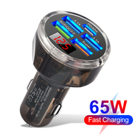 65W USB Car Charger with Digital Display PD Fast Charging 5 Ports Car Charger For Xiaomi iPhone 15 Samsung Quick Charge Adapter