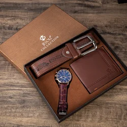 New 3Pcs/Set Fashion Watch for Men Luxury Gift Box Mens Watches Set Male Belt Wallet Wristwatch Set Best Gift for Husband Father