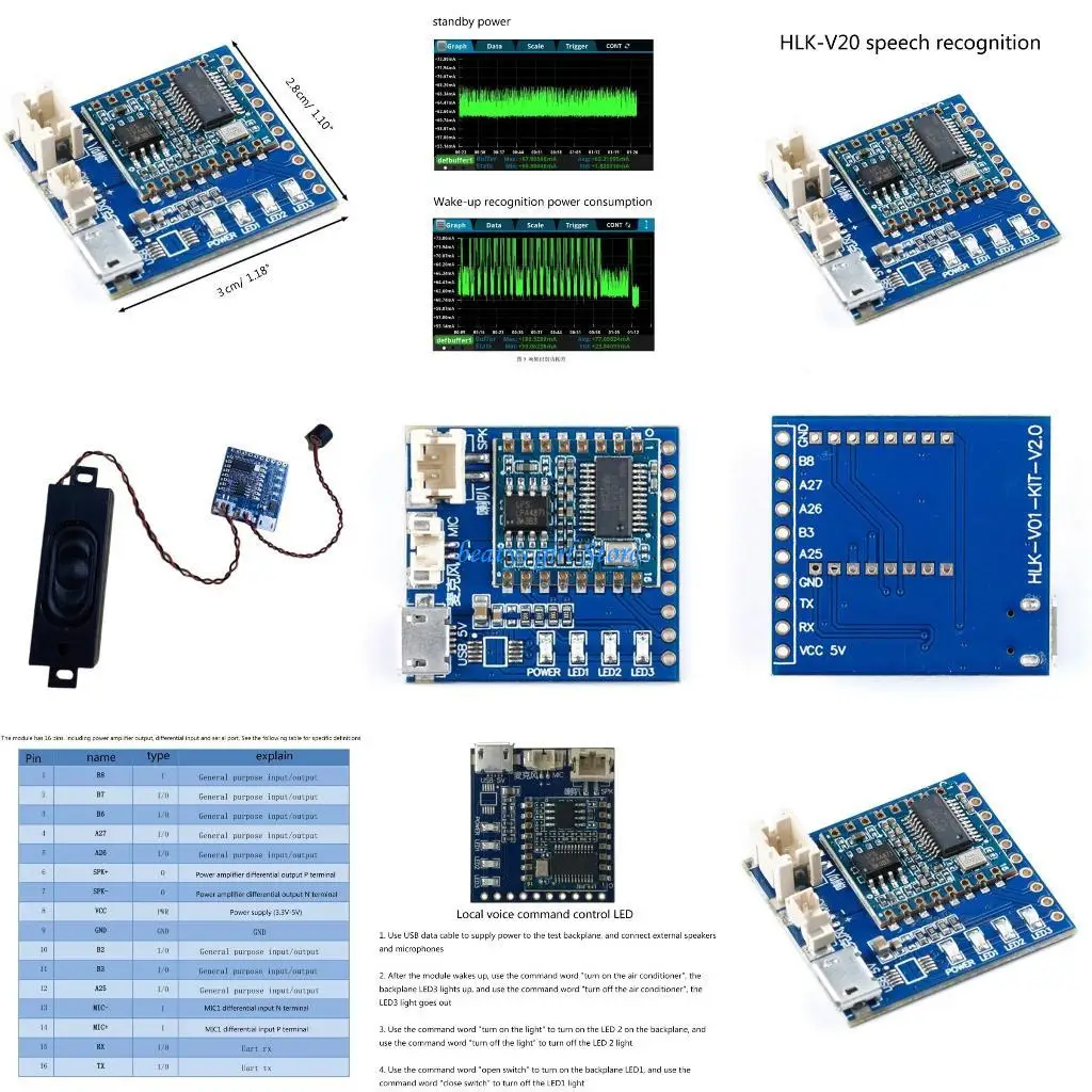 

C7AB Dual-Channel DAC Output Voice Recognition Control Module Serial Port Wake-up Word HLK-V20 Wireless Intelligent Controll