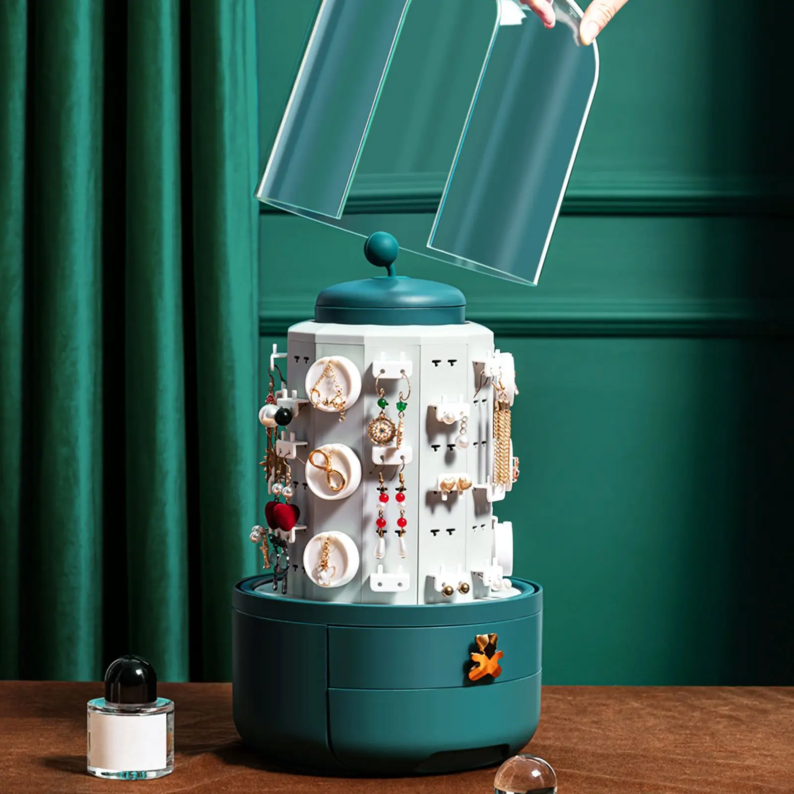 Rotating Jewelry Box High Capacity Display Case Jewelry Display Box ABS Material Earring ganizer Practical Use