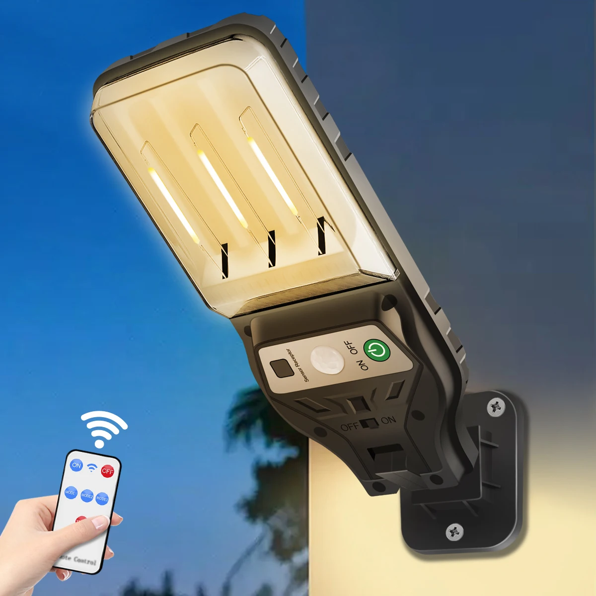 

Bright Solar Outdoor Lights Solar Powered Street Motion Sensor Light Security with 3 Lighting Modes for Porch Garden Deck Fence