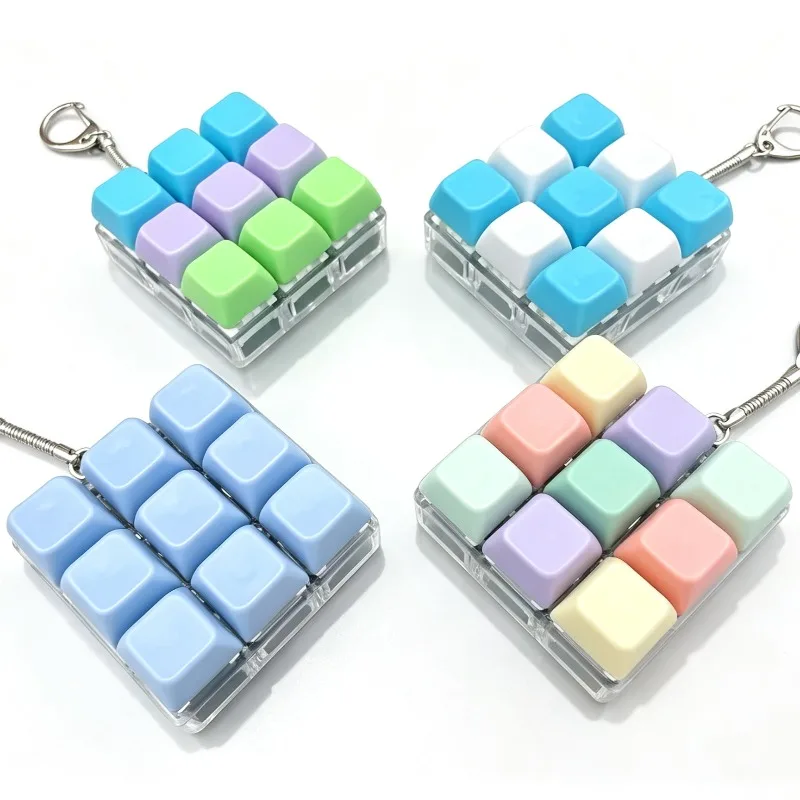 Keycap Clicker Portable Macaron Color 9-Key Keyboard Fidget Toy Finger Pinch Mini Pendant ASMR Stress Relief Keyboard Keychain view 4