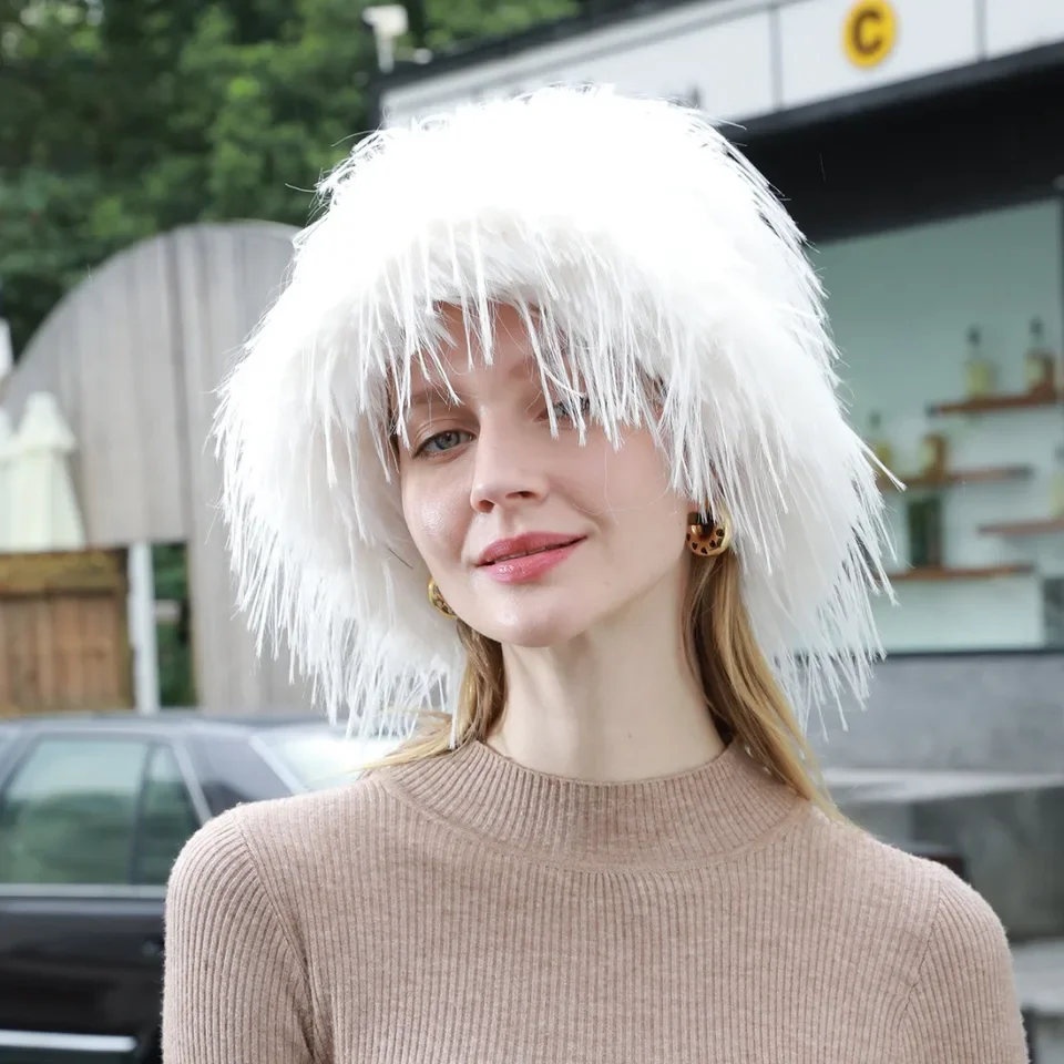 겨울용 털 버킷햇 여성용 퍼 피셔맨 비니 따뜻한 플리스 안감 단색 한국 패션 얼굴 슬림 효과