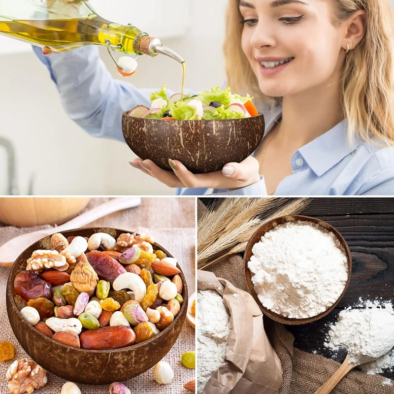 مجموعة أوعية جوز الهند الطبيعية أوعية عصير السلطة وعاء رامين خشبي طقم ملاعق جوز الهند عصير أدوات المائدة المطبخ وعاء جوز الهند #6