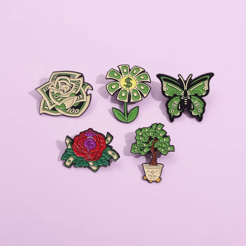 Creative Dollar Bill Enamel Brooch Fully Loaded MONEY MAKER Wings Cigarette Metal Badge Punk Boy Lapel Pins Jewelry Gifts