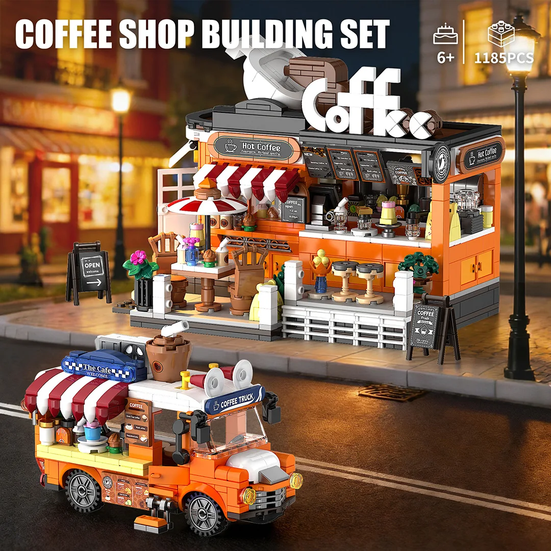 

Набор строительных блоков на тему кофе, 1185 деталей, кофейная станция, игрушки для детей, украшение для рабочего стола, подарки