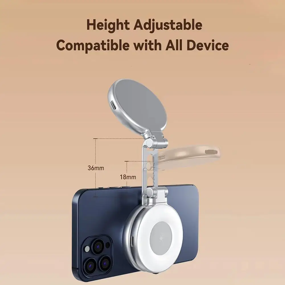 Foldable Smartphone Magnetic Fill Light Mini Selfie Modes Adjustable Light Brightness Makup Light 3 Mirror Photography Rota N2N3
