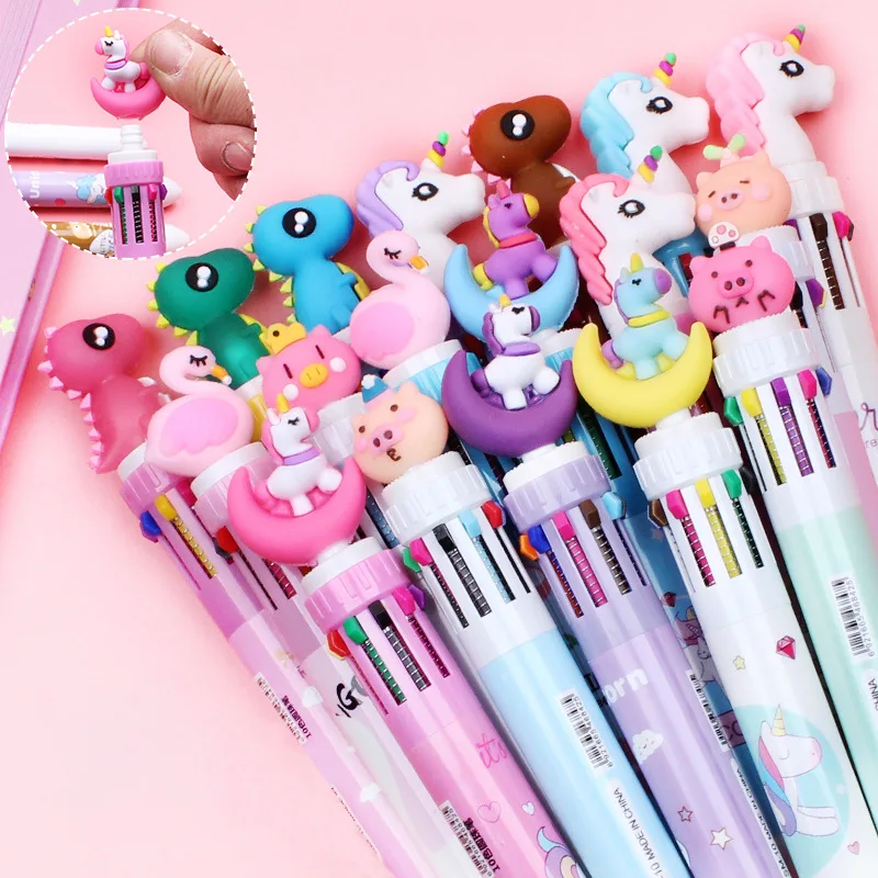 10 Colors Cute Cartoon Ballpoint Pen Dinosaur Kawaii Multicolor Gel Pen For Writing School Supplies Stationery Office Accessoris