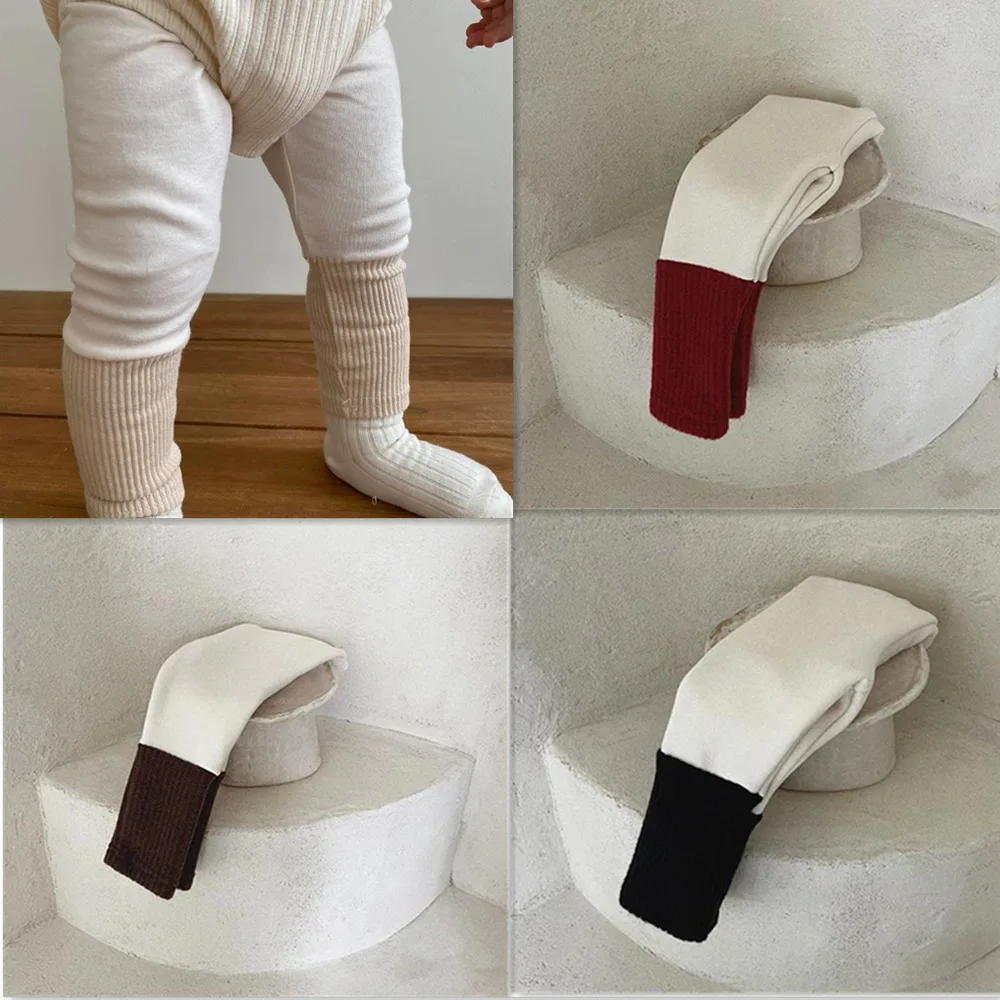 

2025 Autumn And Winter Fleece Spliced Leggings For Boys And Girls Baby Warm Fleece Pants