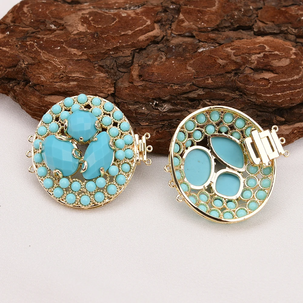 APDGG 2Pcs 42mm Big Natural Blue Turquoise Stone Gold Plated Clasp Multi Strands Pearl Necklace Bracelet Jewelry Making DIY - view 4