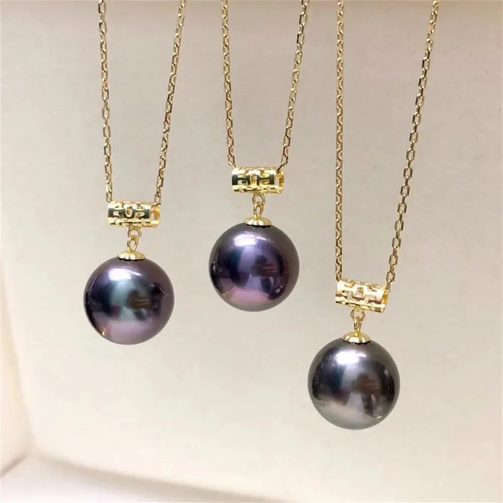 

DIY Pearl Accessories G18K Yellow Gold Pendant Empty Tray Fashion Pearl Necklace Pendant Setting Fit 8-11mm Round G006