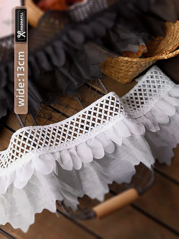 1 jard 13CM szeroki z siatką, szyfonowa plisowana koronka materiał do wykończenia z frędzlami sukienka na wesele marszczone mankiety do szycia
