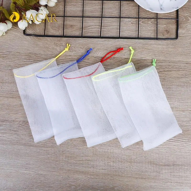 5Pcs/Set Clean Foaming Mesh Bag Hangable Soap Saver Bag Bath Shower Foaming Mesh Net Cleansing Makeup Remover Face Clean Tools