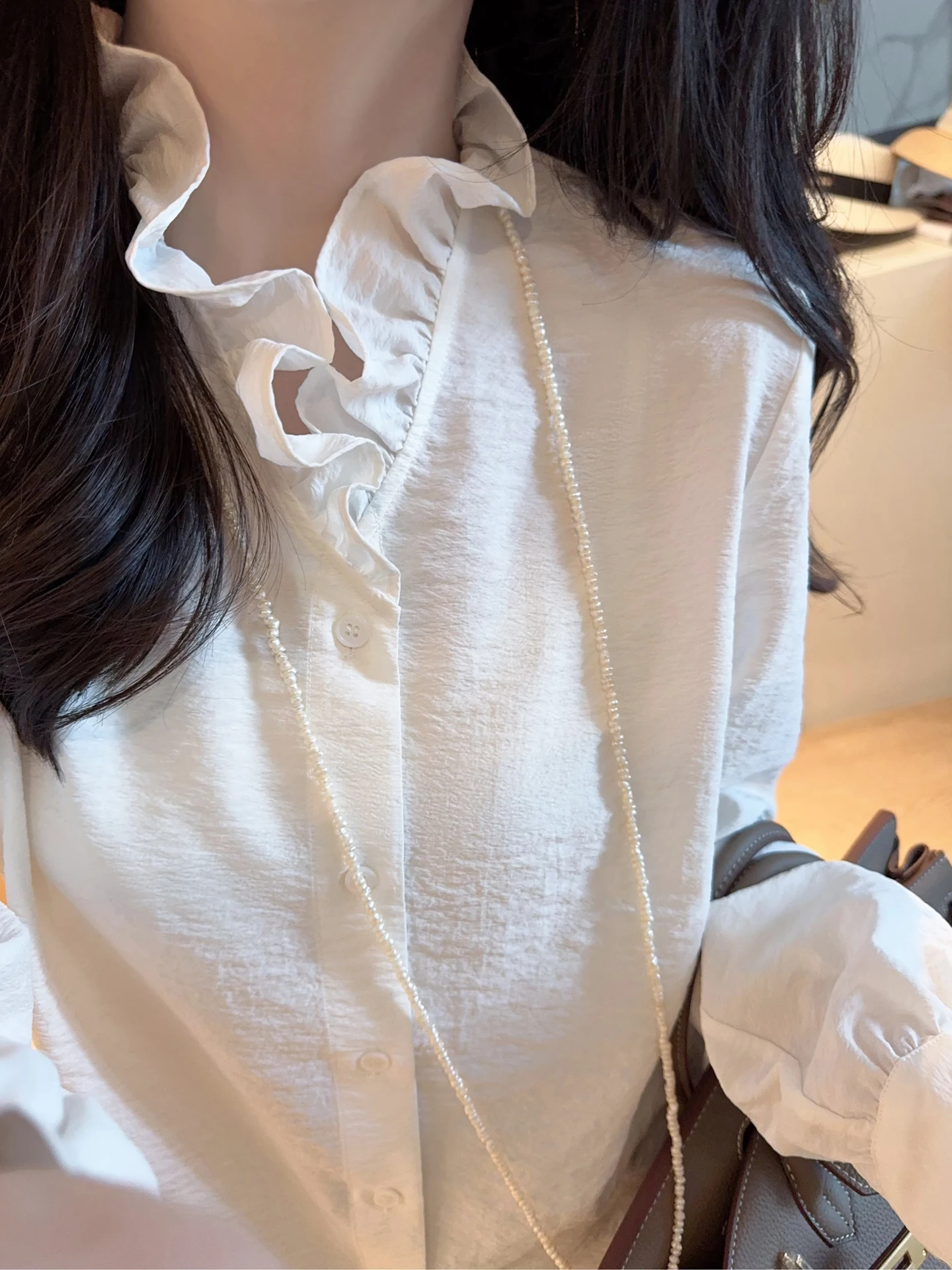 

French Style Loose Fit Silk Shirt with Lace Collar Long Sleeve Washed True Silk Top for Women Spring Summer Inner Wear