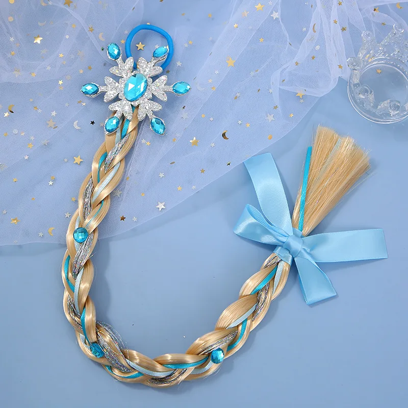 Girls Snowflake Hair Bow Kids Rainbow Hair Tie Princess Accessories Hairpieces Braids with Rubber Bands