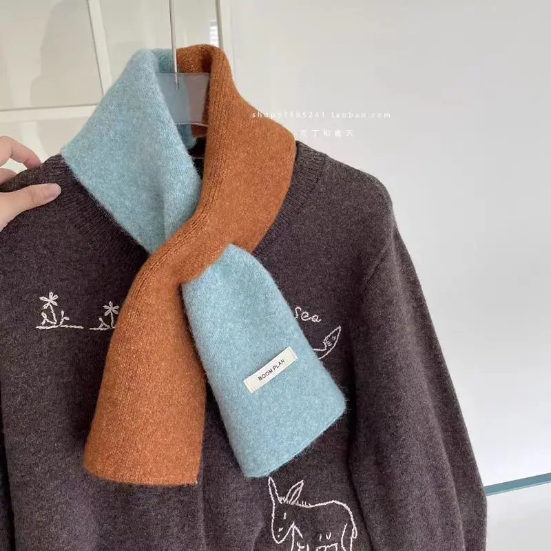 

Fashionable New Korean Style INS Small Scarf Women's Autumn/Winter Cropped Warm Neck Protection Versatile Color Block Neck Tie
