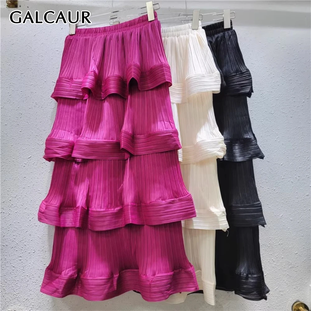 

GALCAUR однотонная элегантная юбка с оборками, женская свободная французская романтическая юбка с высокой талией, осенний модный стиль