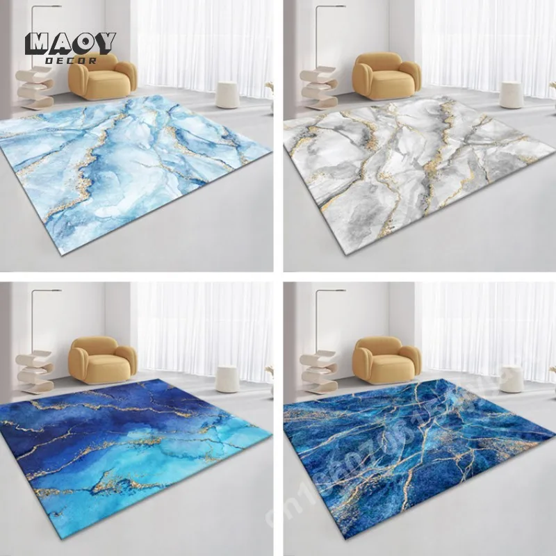 3D Nordic Golden Blue Marble Carpet for Bedroom Living Room Decor Mat Anti-slip Kitchen Bath Welcome Doormat Sofa Table Area Rug