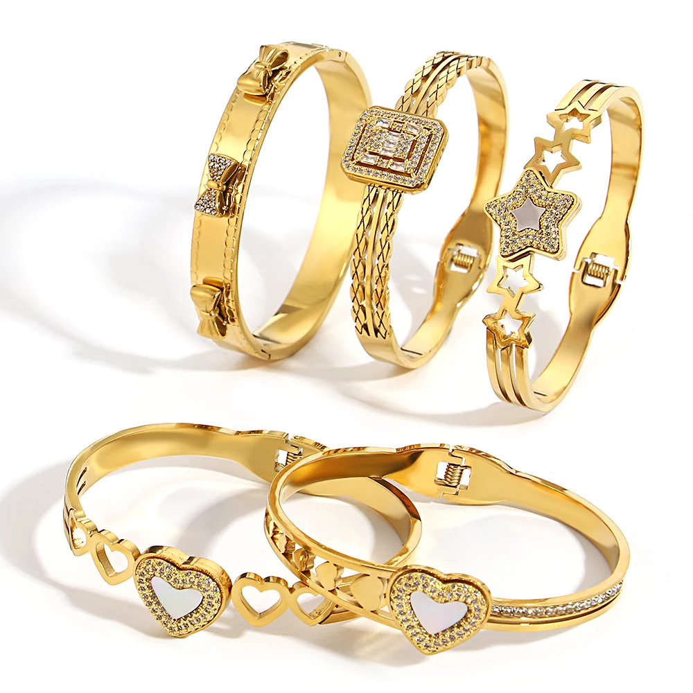 سوار أنيق بأحجار الراين مع غلاف أبيض للنساء من الفولاذ المقاوم للصدأ سلسلة ذهبية مجوهرات عصرية لعيد الحب