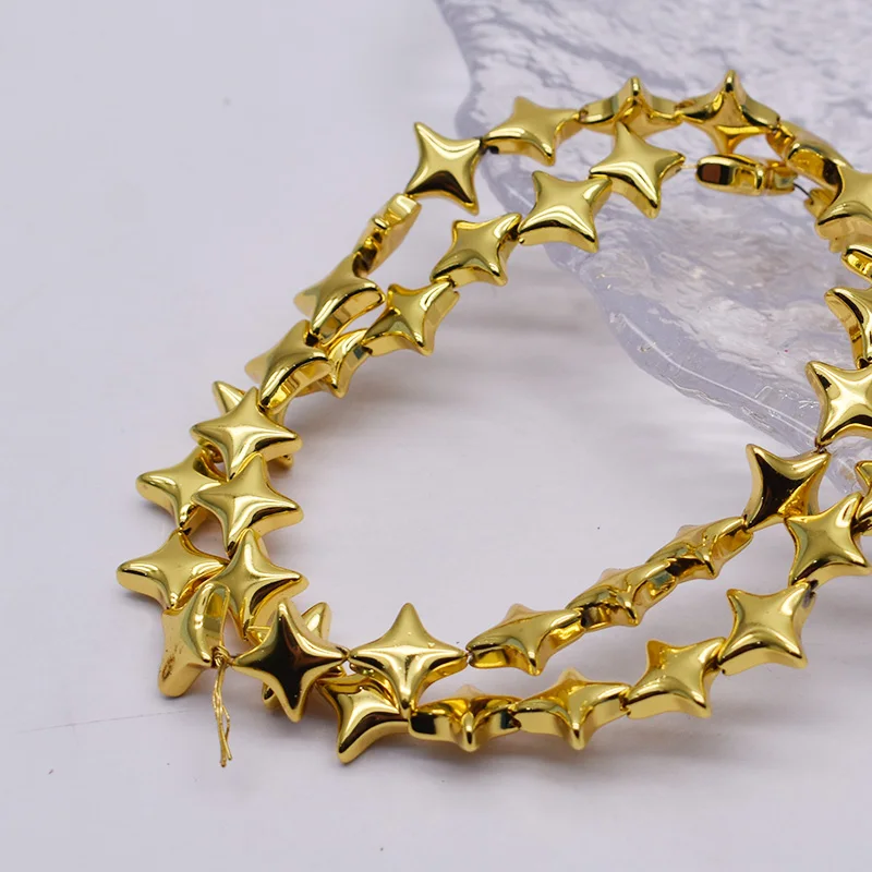 10mm 20pcs Natural Stone Beads Fou Star Shape Hematite Beads Plating Golden Loose Beads For Jewelry Making DIY Bracelet