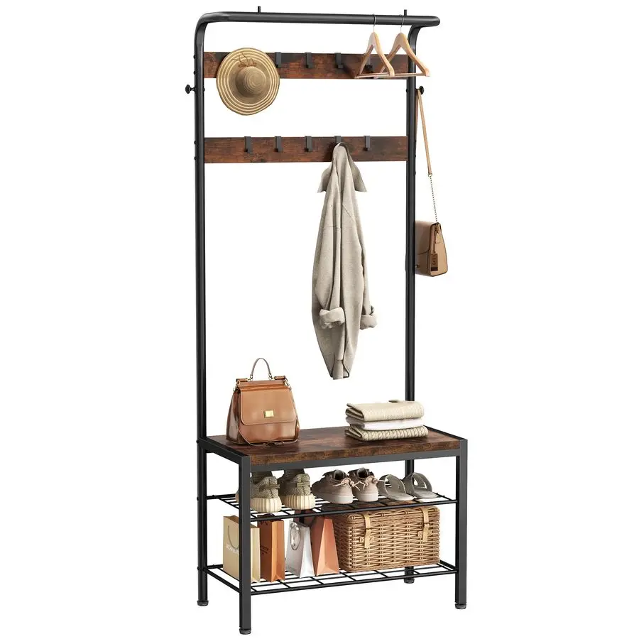 

Hall Tree with Shoe Bench and Coat Rack, Entryway Bench with Shoe Storage and Hooks, 4in1 Coat and Shoe Rack for Entryway, Mudr