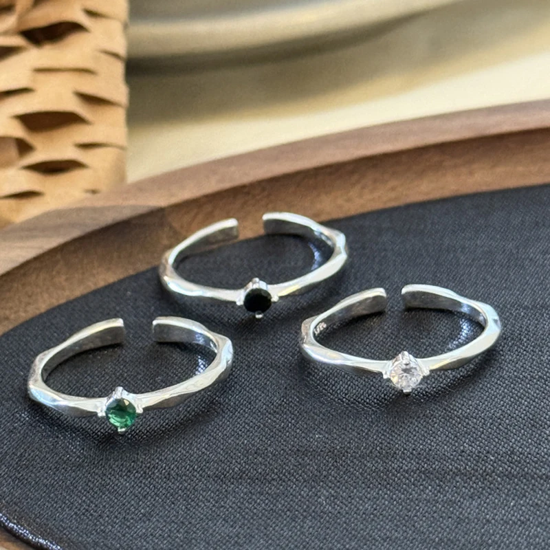 ENSHIR Colourful Zircon Open Silver Color Thin Ring For Women Delicate Simple Fashion Luxury Design Jewelry Gifts Wholesale