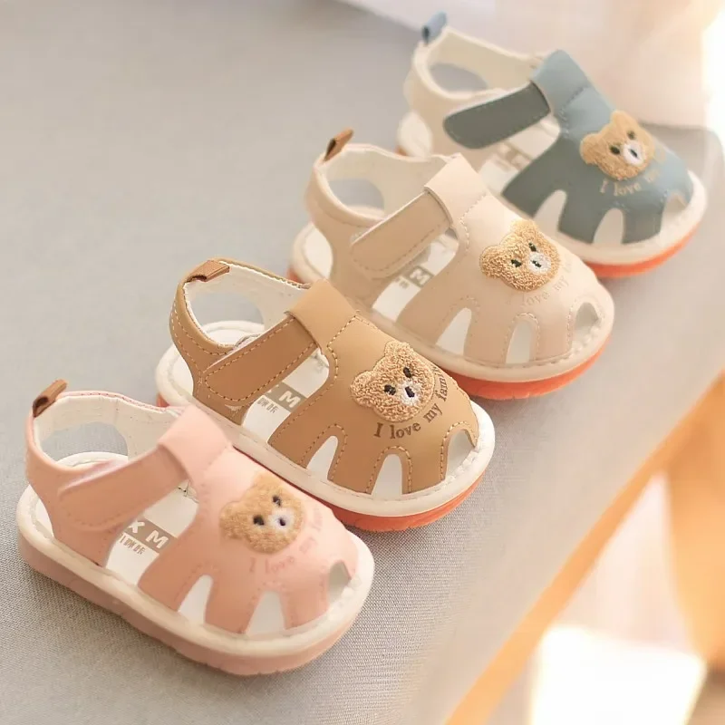 Scarpe da passeggio per bambini adorabili orso modello di cartone animato sandali con punta stretta fondo morbido scarpe traspiranti con gancio e