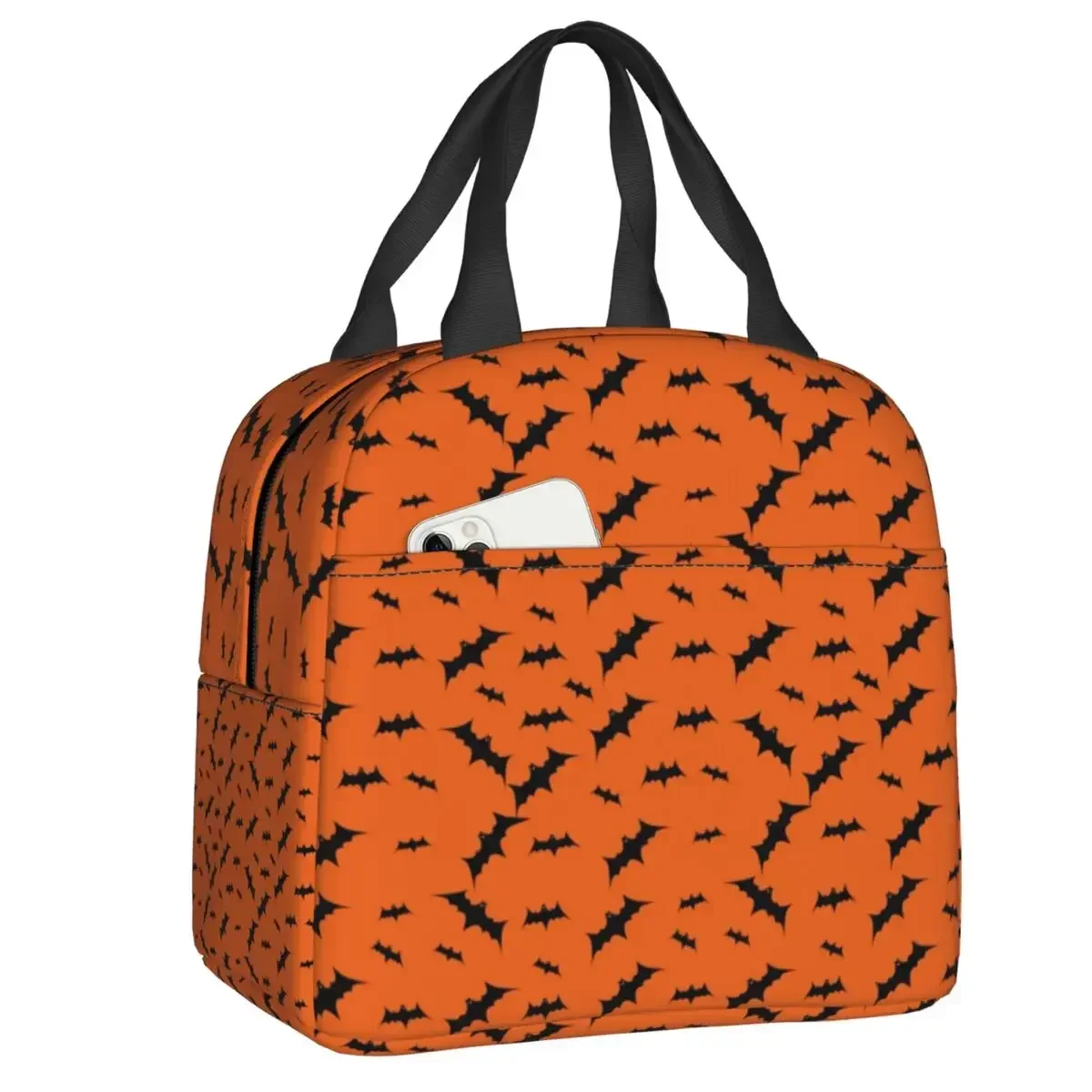 Halloween Pattern Spooky Bats Thermal Insulated Lunch Bag Women Resuable Lunch Tote for Kids School Children Storage Food Box