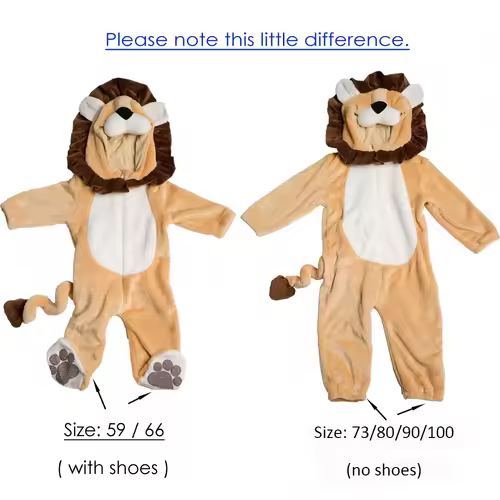 Cartoon Little King of Beasts Lion Costume Romper Jumpsuit for Baby Boy Infant Toddler Winter Outfit Pajamas Flannel Comfy 3-36M - Image 5